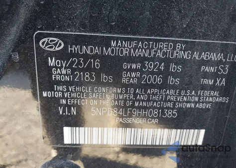 2017 Hyundai Elantra Se z USA, uszkodzony, nr VIN 5NPD84LF9HH081385